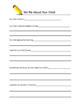 Free Printable Tell Me About Your Child Questionnaire | TpT