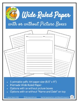 Preview of Free Printable Wide Ruled Writing Paper with or without picture box