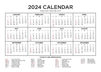 Free Printable Year 2024 Calendar with Holidays by Sharon Gore | TPT