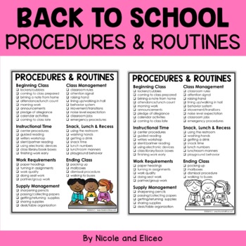 Preview of Classroom Procedures and Routines Checklist