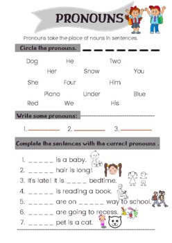 Preview of Free Pronouns Practice Worksheet for ESL Primary (1st, 2nd, 3rd, 4th, 5th Grade)