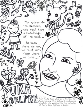 Preview of Free Pura Belpre Coloring Page (Afro-Latina, Puerto Rican librarian)