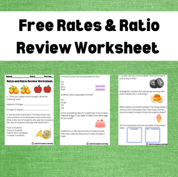 Preview of Free Ratio and Rates Practice Worksheet (6th and 7th Grade Math)