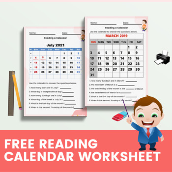 Preview of Free Reading Calendars Worksheets For First Grade