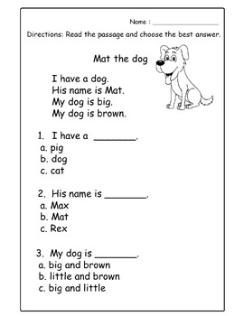 Free Reading Comprehension Pre-school and Kindergarten Worksheets