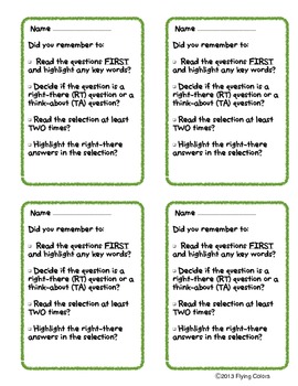 Preview of Free! Reading Comprehension Strategies Checklist ~ Test -Taking Skills