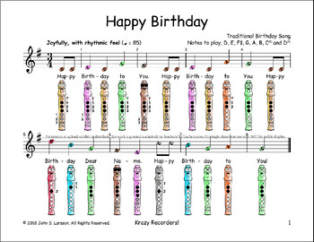 Happy Birthday Free Easy Beginner Recorder Sheet Music Tpt