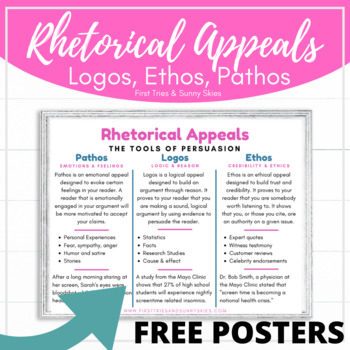 Free Rhetorical Appeals Chart - Logos, Pathos and Ethos Poster | TPT