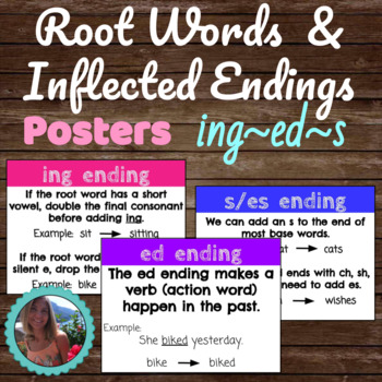 Preview of Free Root Words and Inflected Endings Posters - ing, ed, s/es