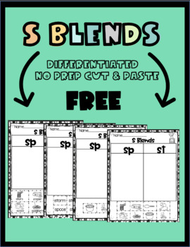 Preview of Free S Blends Differentiated No Prep Cut and Paste