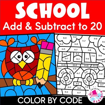Preview of FREE Back to School Color by Number Code Addition and Subtraction Within 20