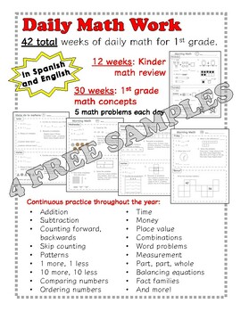 Free Sample 1st Grade Morning Math (Spanish and English) by Ready Set ...