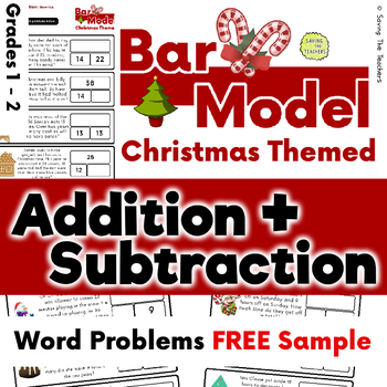 Preview of Free Sample: Christmas Addition & Subtraction Bar Model Word Problems Grades 1&2