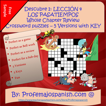 Preview of Free Sample: Descubre 1: L4 Los Pasatiempos Crossword puzzle