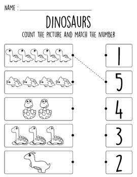 Free Sample! Dinosaur addition, Count & Match Activities Number 1-10