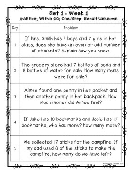 (Free Sample) One a Day: Word Problems for 2nd Grade (Set ...