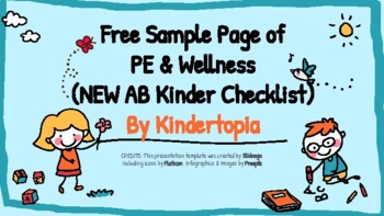 Preview of Free Sample Page of NEW AB Kindergarten Curriculum PE & Wellness Checklist
