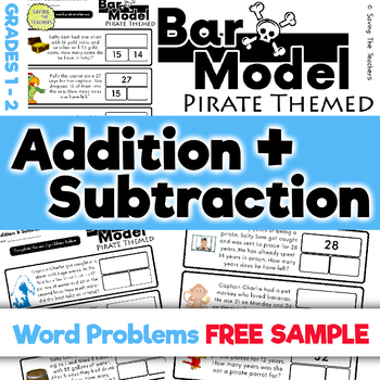 Preview of Free Sample: Pirates: Addition & Subtraction Bar Model Word Problems: Grades 1-2