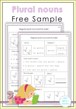 Free Sample Plural Nouns Worksheets by Miss Jelena's Classroom | TpT