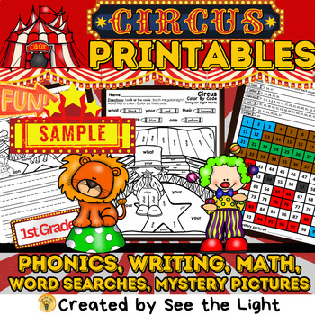 Preview of Free Sample of 1st Grade Circus Worksheets for Circus Field Trip or Unit