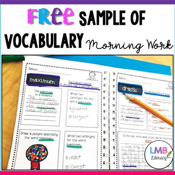 Preview of Free Sample of Vocabulary Morning Work or Vocabulary Activities