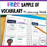 Free Sample of Vocabulary Morning Work or Vocabulary Activities