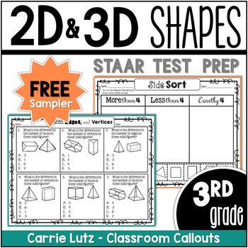 Preview of Free Sampler 2D & 3D Shapes 3rd Grade STAAR Geometry Test Prep