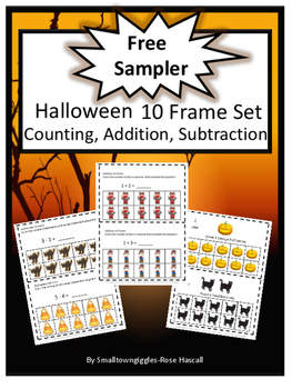 Preview of Free Special Education Halloween Math Task Cards Ten Frames Addition Subtraction