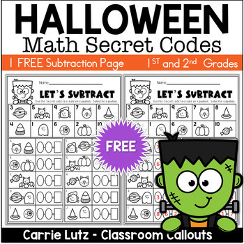 Preview of Free Halloween Math Secret Codes First Grade Subtraction