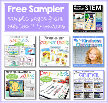 Preview of Free Sampler Pack - STEM, SEL, Writing, Directed Drawing, Literacy