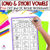CVCE CVC Words Phonics Long and Short Vowel Worksheets FREE