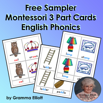 Free Sampler of Montessori 3 Part Cards English Phonics