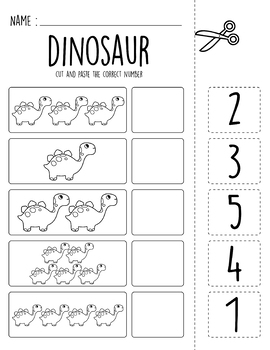 Free Samples, Dinosaur Addition Number 1-5 Cut and Paste Match worksheets