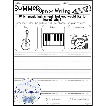 Free Samples Summer Writing Prompts by Sue Kayobie | TpT