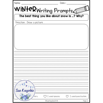 Free Samples Winter Writing Prompts by Sue Kayobie | TPT