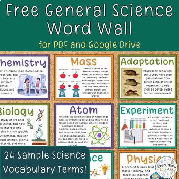 Preview of Free Science Word Wall for PDF and Google Drive | Science Vocabulary Posters