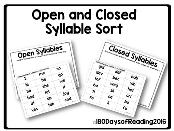 Preview of Free Science of Reading Activity Open and Closed Syllable Sort