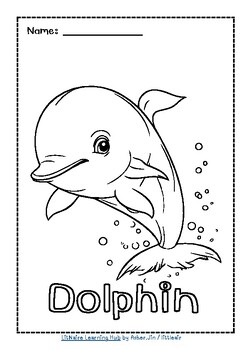 Free!! Sea Animals Coloring with Vocabs 10 Pages, Printable for PreK - 6th