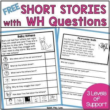 Preview of Free Short Stories WH Questions -Listening Comprehension Passages Speech Therapy