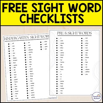 Preview of Free Sight Word Checklists