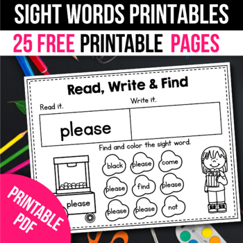 Preview of Free Sight Word Practice Worksheets Summer 1st Grade