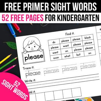 Preview of Free Sight Word Practice Worksheets Summer Kindergarten