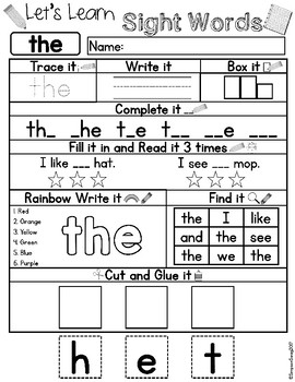 Free Sight Word Worksheets by Simpson's Supplies | TPT