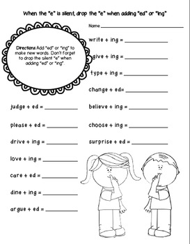 Free Silent E Activity (Drop the silent e, when adding ed or ing)