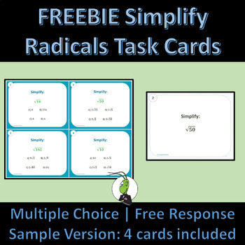 Preview of Free Simplifying Radicals Algebra 1 Task Cards Sample Version