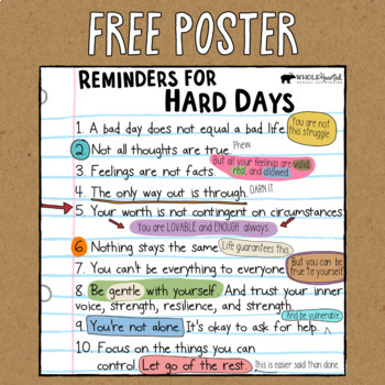 Free Social Emotional Learning Support Poster and Video: Reminders for Hard Days