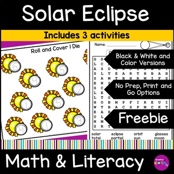 Preview of Free Solar Eclipse 2024 Science, Math & Literacy Worksheets and Activities