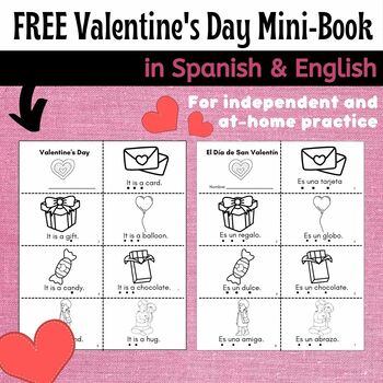 Preview of Free Spanish / English "Happy Valentine's Day" Emergent Reader Mini-book