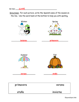 Free!!! Spanish worksheet / quiz- seasons & months by SpanishSpot