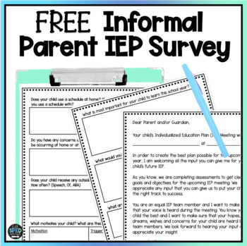 Preview of Free Special Education Informal IEP Meeting Parent Input Survey Questionnaire